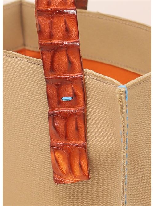 Canvas bag with crocodile handles Laboratorio Capri | GRETABABYCAMELARANCIO